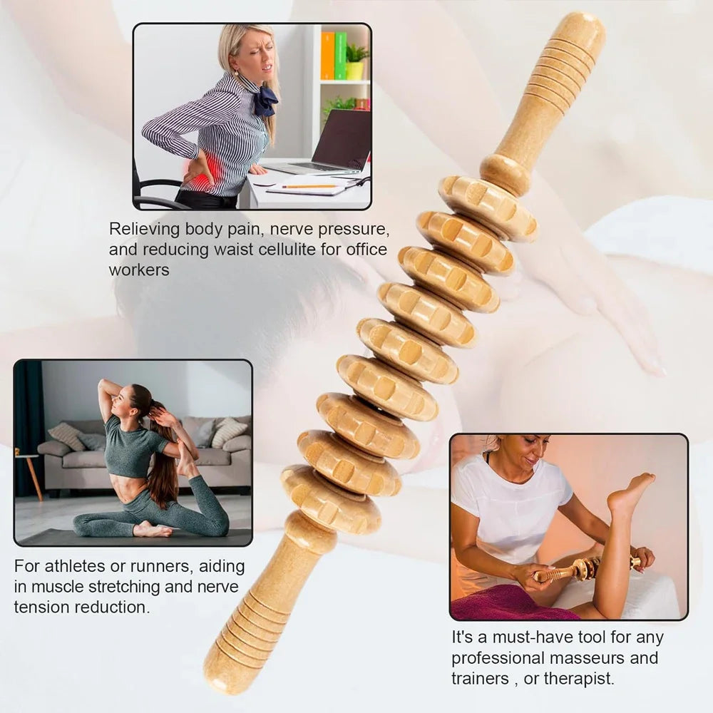 Curved Wood Roller for Stomach Cellulite,Wooden Therapy Massage Tool for Body Shaping,Wood Massager Stick for Lymphatic Drainage