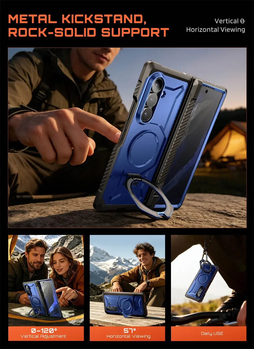 Full Body Rugged Phone Case with Magnetic Ring Kickstand and HD Clear and Privacy Screen Protectors for Samsung Galaxy Z Fold 8 Ultra