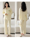 Women’s Winter 100% Cotton Pajama Set – Loose Fit, Turn-Down Collar, Long Sleeves, Cute Pink