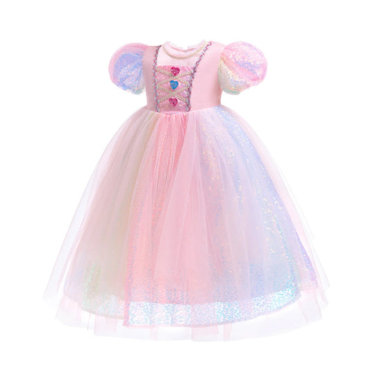 Unicorn Princess Rainbow Heart Tulle Gown with Glitter Layer