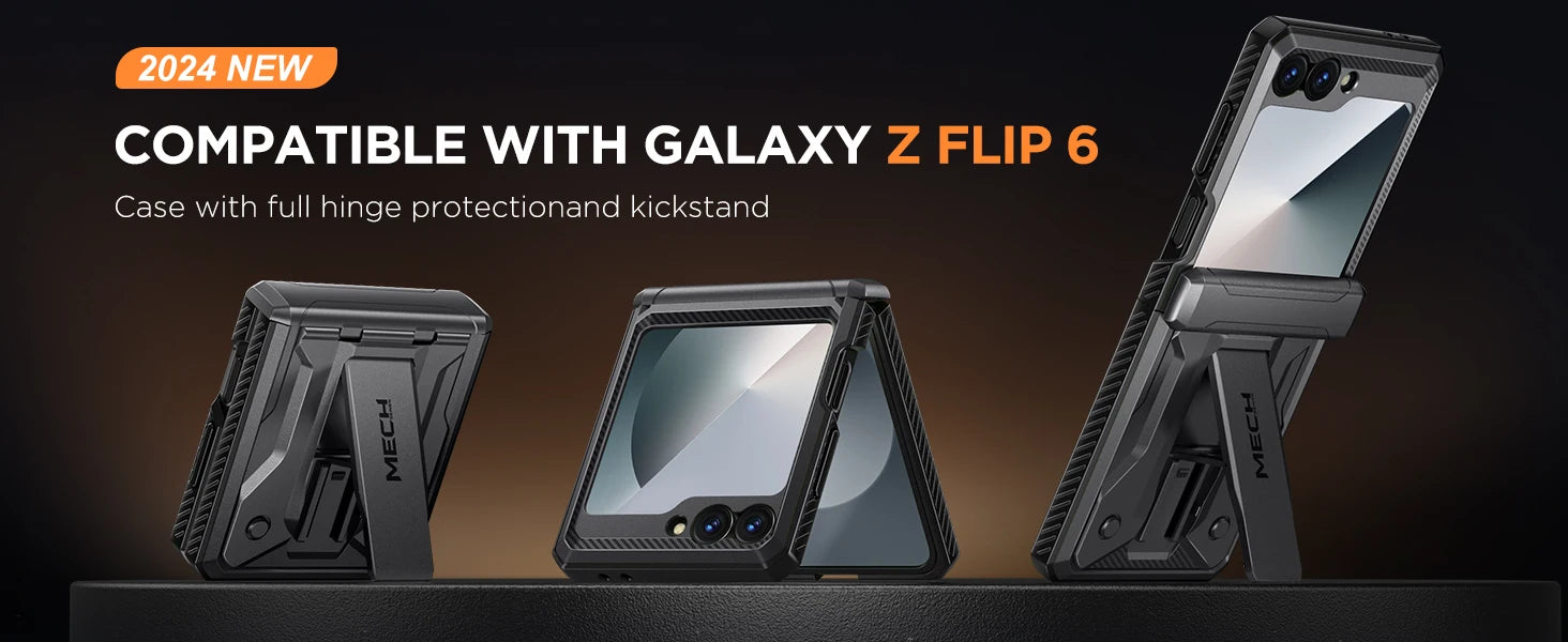 for Z Flip 6 Case with Kickstand Belt-Clip Hinge Protection Cover Screen Protector Military Grade Shockproof Phone Case