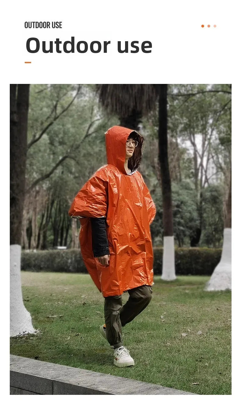 2 Pack Emergency Thermal Rain Ponchos with Hood for Hiking and Camping