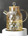 1/1.5/1.8L Amber Teapot Kettle With Bamboo Cover High Borosilicate Glass Cold Water Kettle Bottles Diamond Scented Tea Teaware
