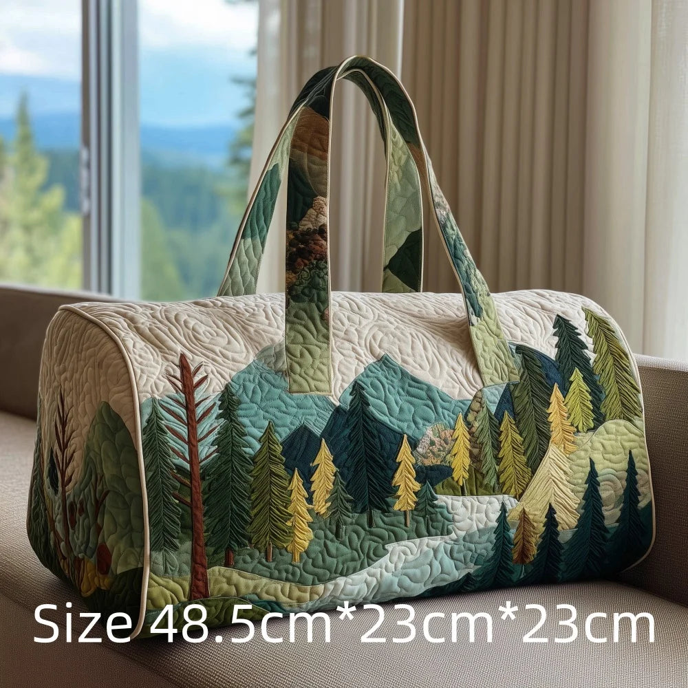 3D Print Quilted Travel Bag Autumn Mountain Forest Cabin Tote Weekender Duffle for Women Men Vintage Nature Landscape Hangbag