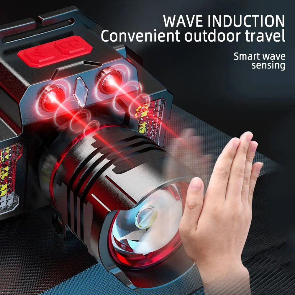 1800LM Rechargeable LED Headlamp with Sensor USB Waterproof Head Torch Camping Fishing Light