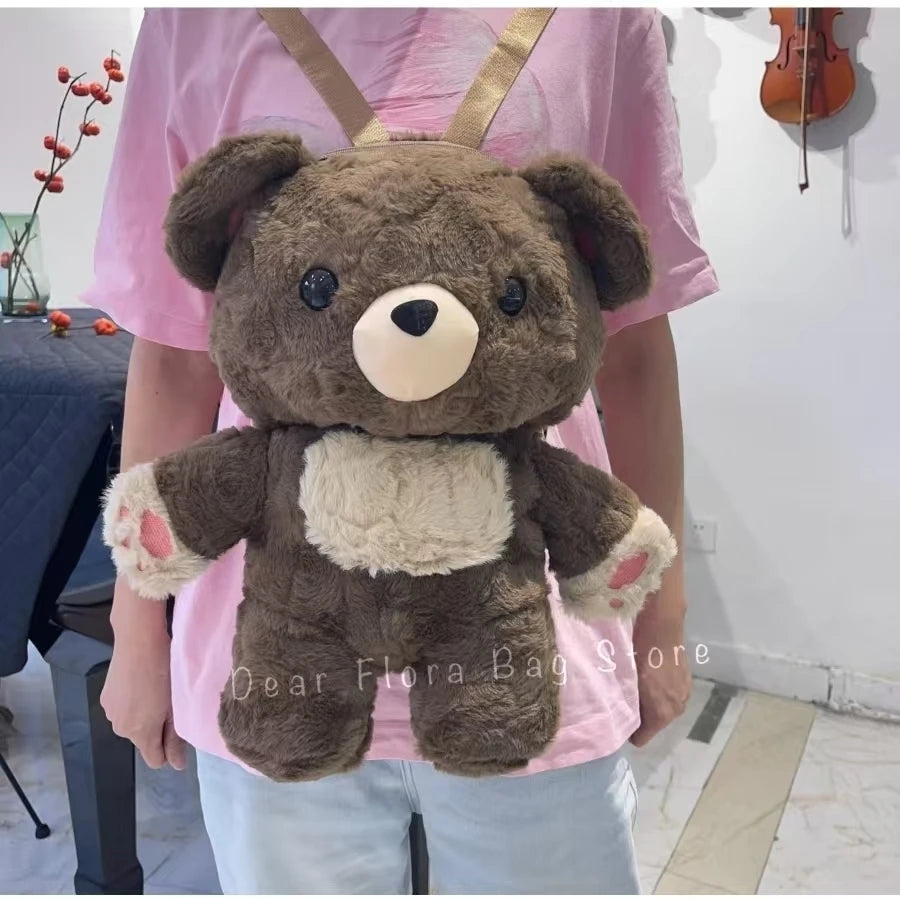 Y2K Cute Brown Bear Plush Backpack Soft Shoulder Bag