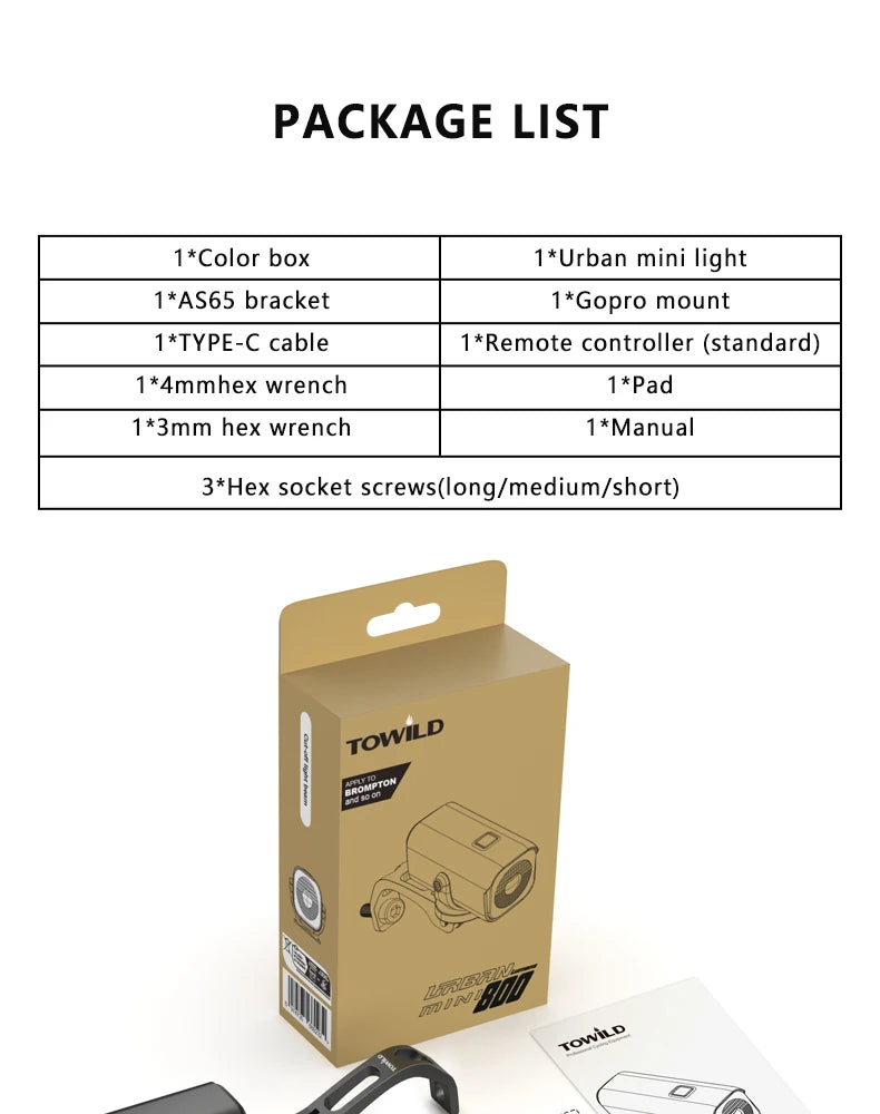 Bicycle Light For Brompton Light Type-C Rechargeable Brompton Headlight 800LM IPX6 Waterproof 1100mAh Bike Accessories