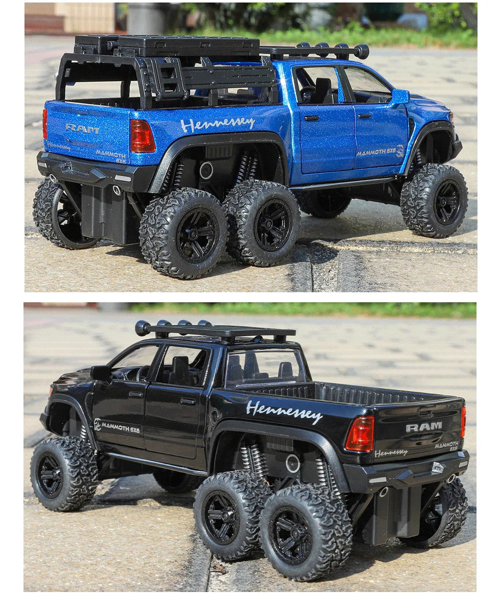1:32 Dodge Tyrannosaurus Rex RAM 1500 TRX 6*6 Warlord Alloy Miniature Car Diecast Metal Scale Model Sound ＆ Light Toy Car