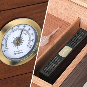 Cigar Humidor Cedar Wood Humidor Cigar Box Glass Top Desktop Humidor with Front Hygrometer Humidifier Divider Accessories Drawer