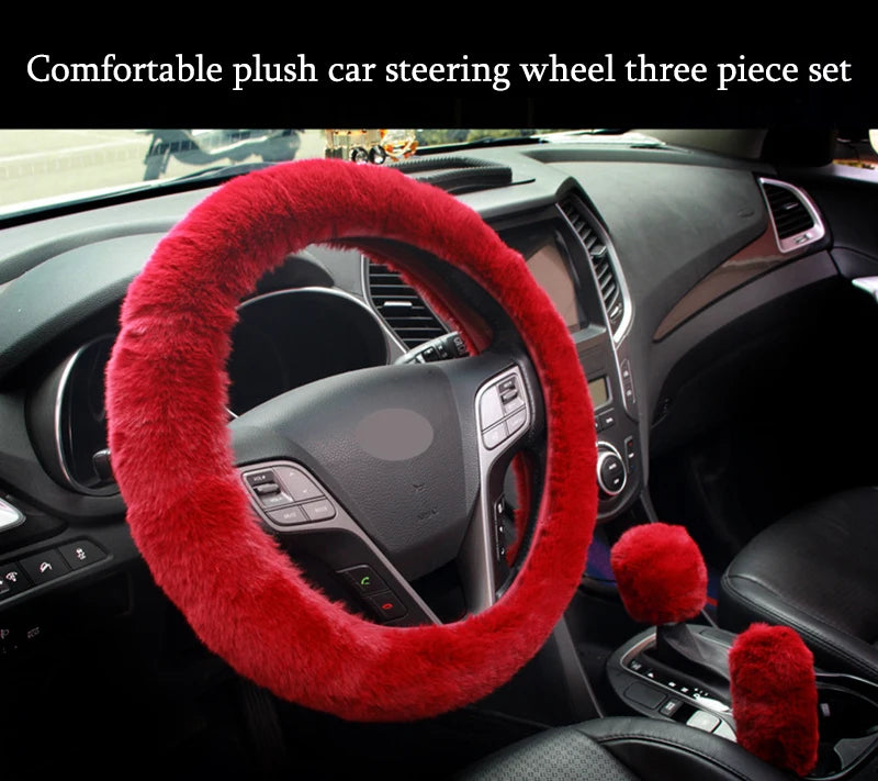 3 Piece Winter Plush Car Steering Wheel Handbrake Gear Shift Cover Set