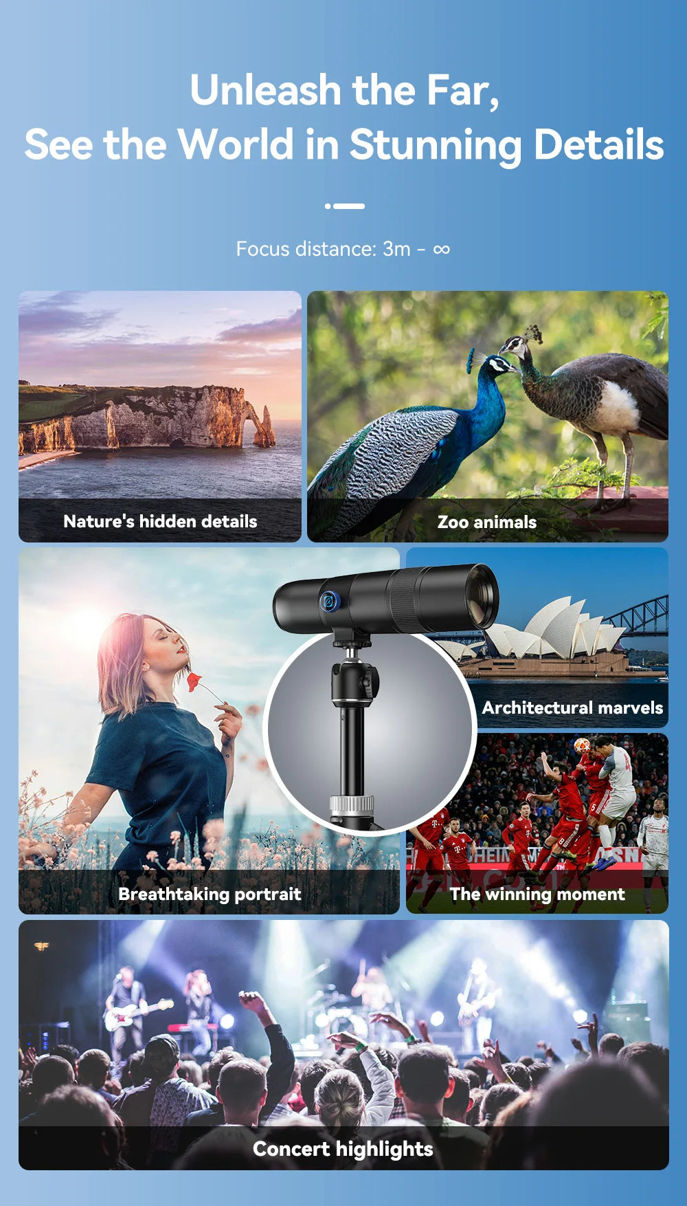 30X HD Mobile Phone Telephoto Lens with Tripod