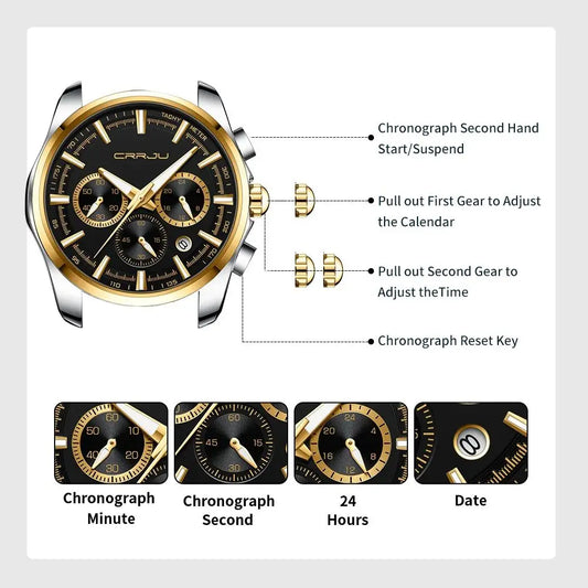 Men Watch Sports Casual Quartz Wristwatches with Chronograph Fashion Stainless Steel Auto Date Clock Male