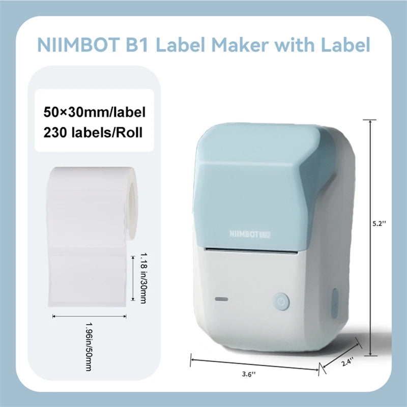 B1 Thermal Label Printer, Bluetooth Portable Sticker Maker 20–50mm, Inkless Barcode Price Tag Label Machine for Business & Food