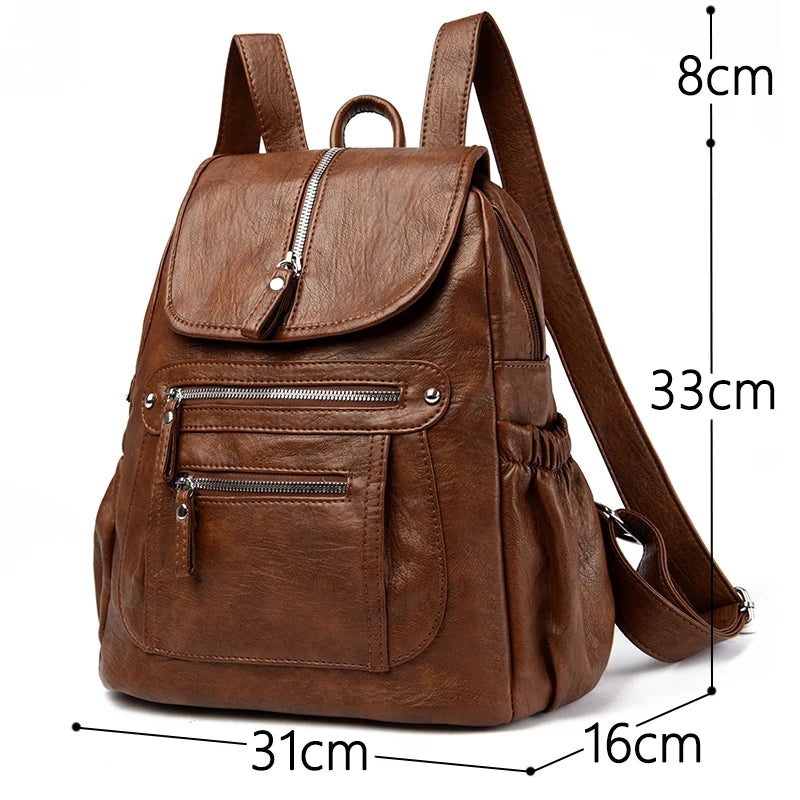 Soft Leather Backpacks High Capacity Female Back Pack Casual Travel Ladies Bagpack