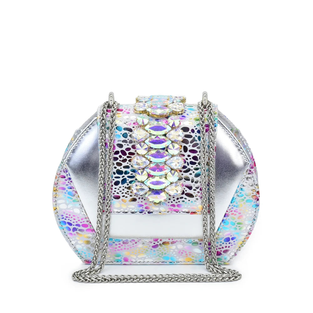 Rhinestone Design INS African Shoes and Bag Set in Silver Color Open Toe Comfortable Women Heels