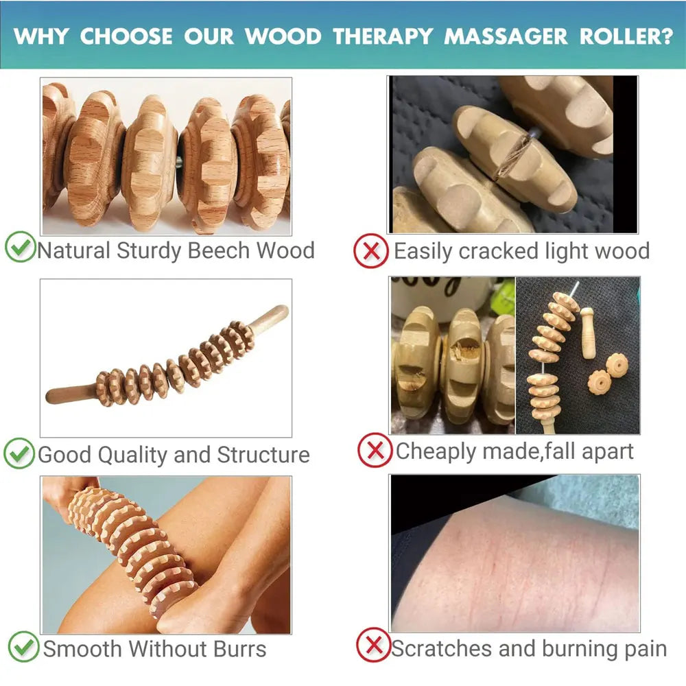 Curved Wood Roller for Stomach Cellulite,Wooden Therapy Massage Tool for Body Shaping,Wood Massager Stick for Lymphatic Drainage