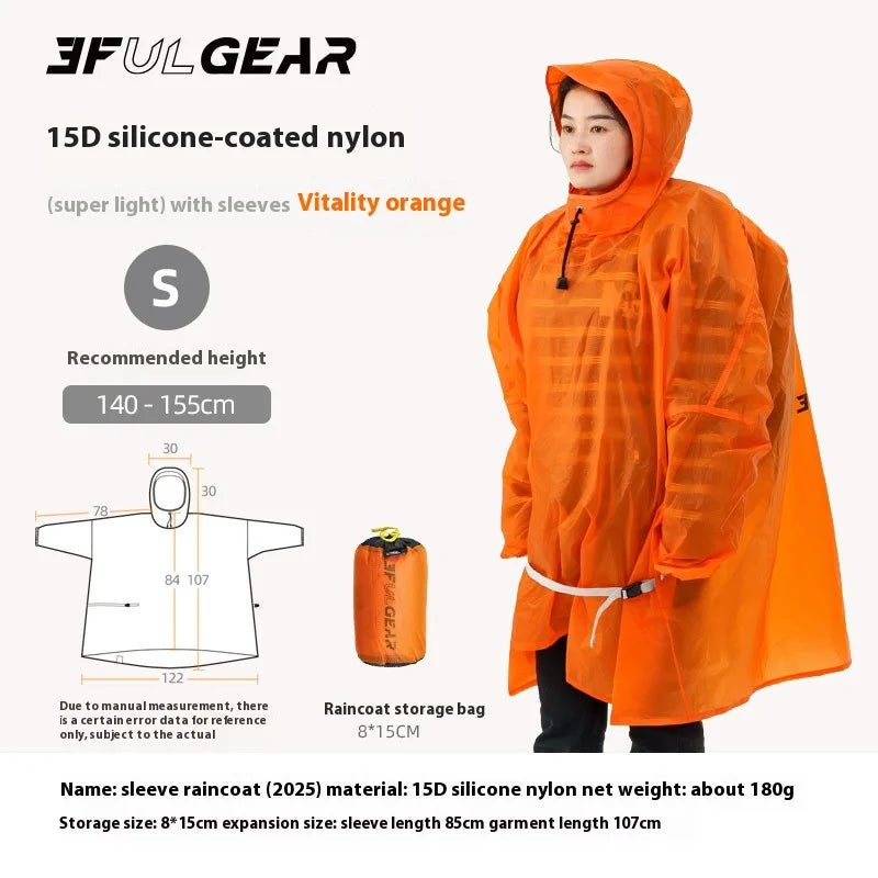 Ultralight Waterproof Nylon Rain Poncho for Hiking Cycling and Camping