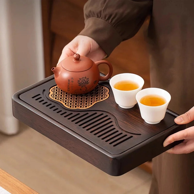 Household Portable Bamboo Tea Tray 48CM Tea Ceremony Wooden Tray Coffeeware Teaware Serving Tray For Chaban Tea Table