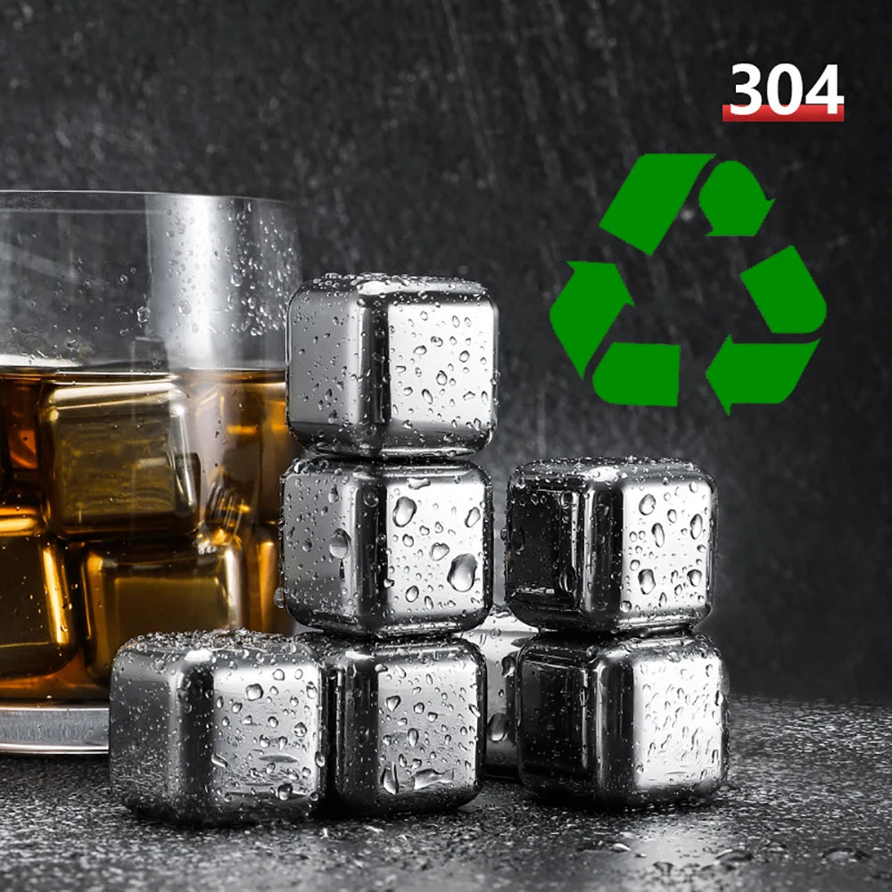 1/2/4/6 Pc Stainless Steel Ice Cube Set Reusable Chilling Stones for Whiskey Wine Wine Cooling Cube Chilling Rock Party Bar Tool
