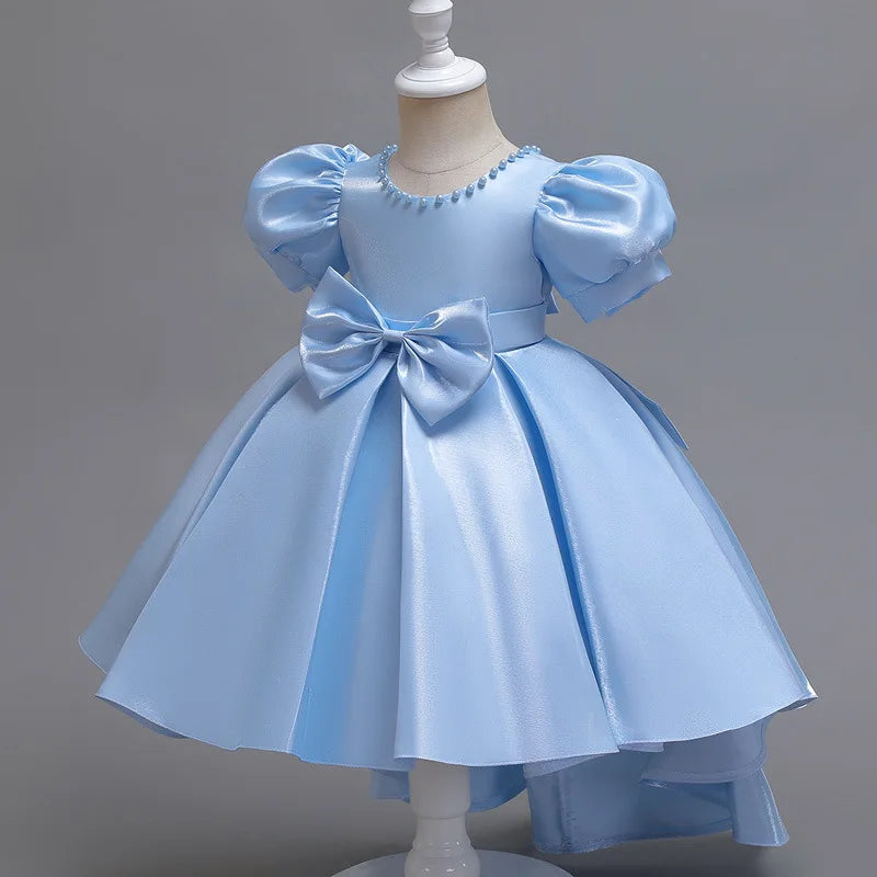 Elegant Backless Flower Girl Dress - Girls' Satin Gown for Pageant, Hosting & Walk Show