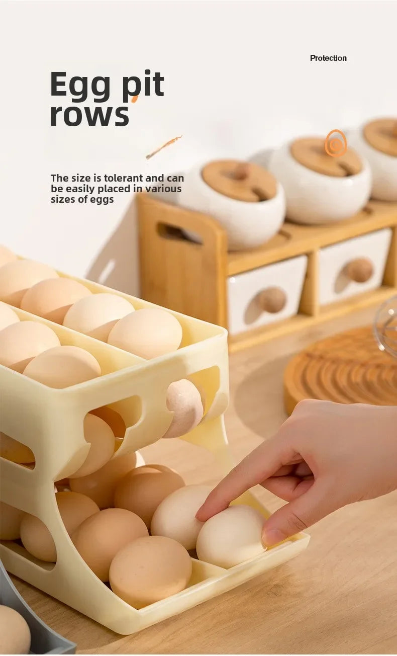 Automatic Rolling Egg Storage Box – Double Mouth Multi-Layer Slanted Egg Dispenser Tray