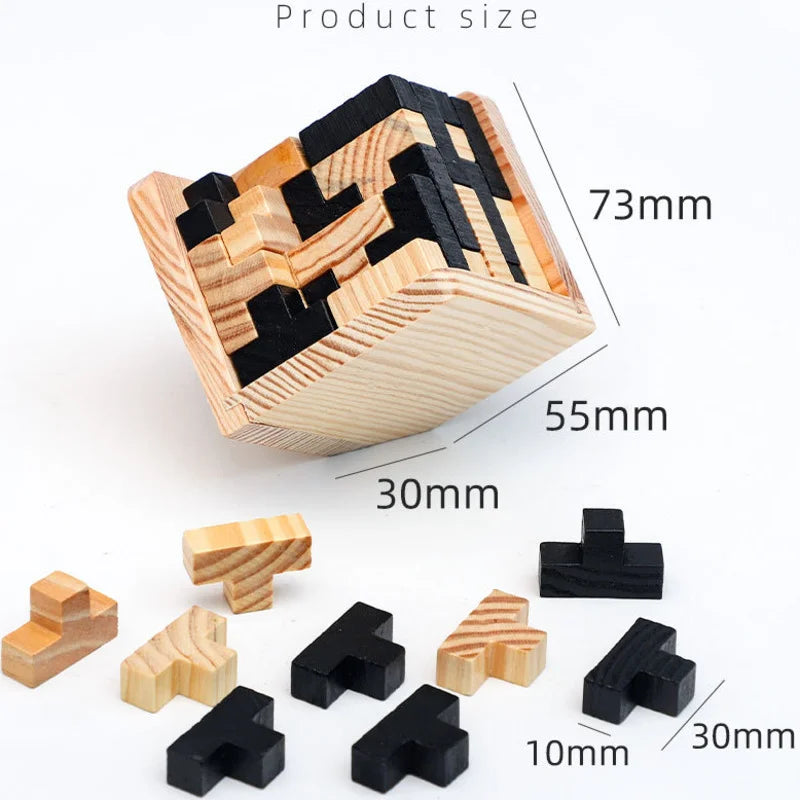 Wooden Interlocking Cube Brain Teaser Puzzle