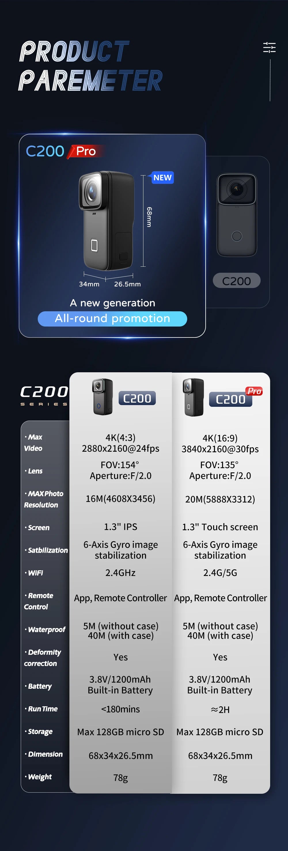 4K Waterproof Action Camera with HDR 6 Axis Stabilization and WiFi Connectivity