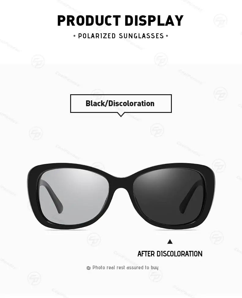 Diamond Frame Photochromic Polarized UV400 Fashion Sunglasses for Women Travel Glasses