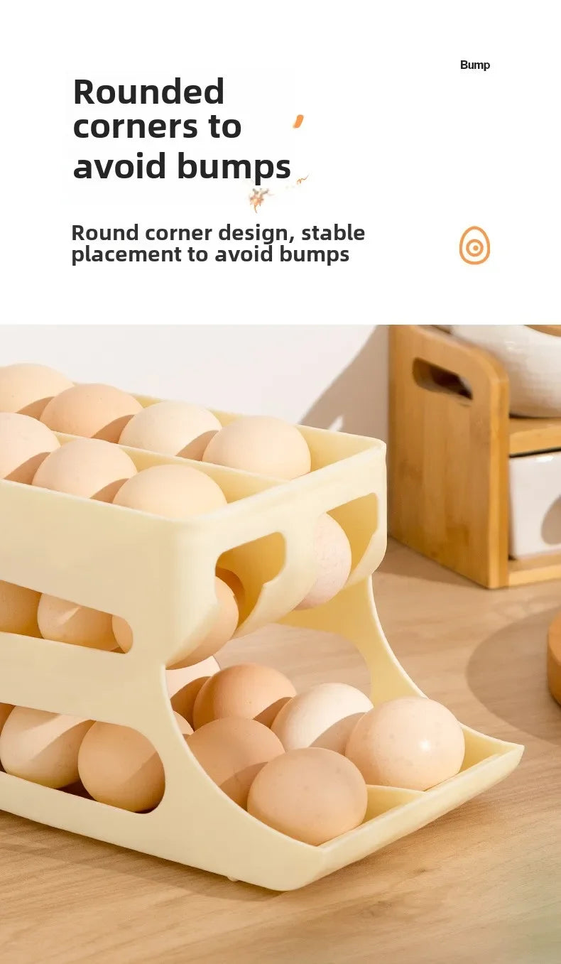 Automatic Rolling Egg Storage Box – Double Mouth Multi-Layer Slanted Egg Dispenser Tray