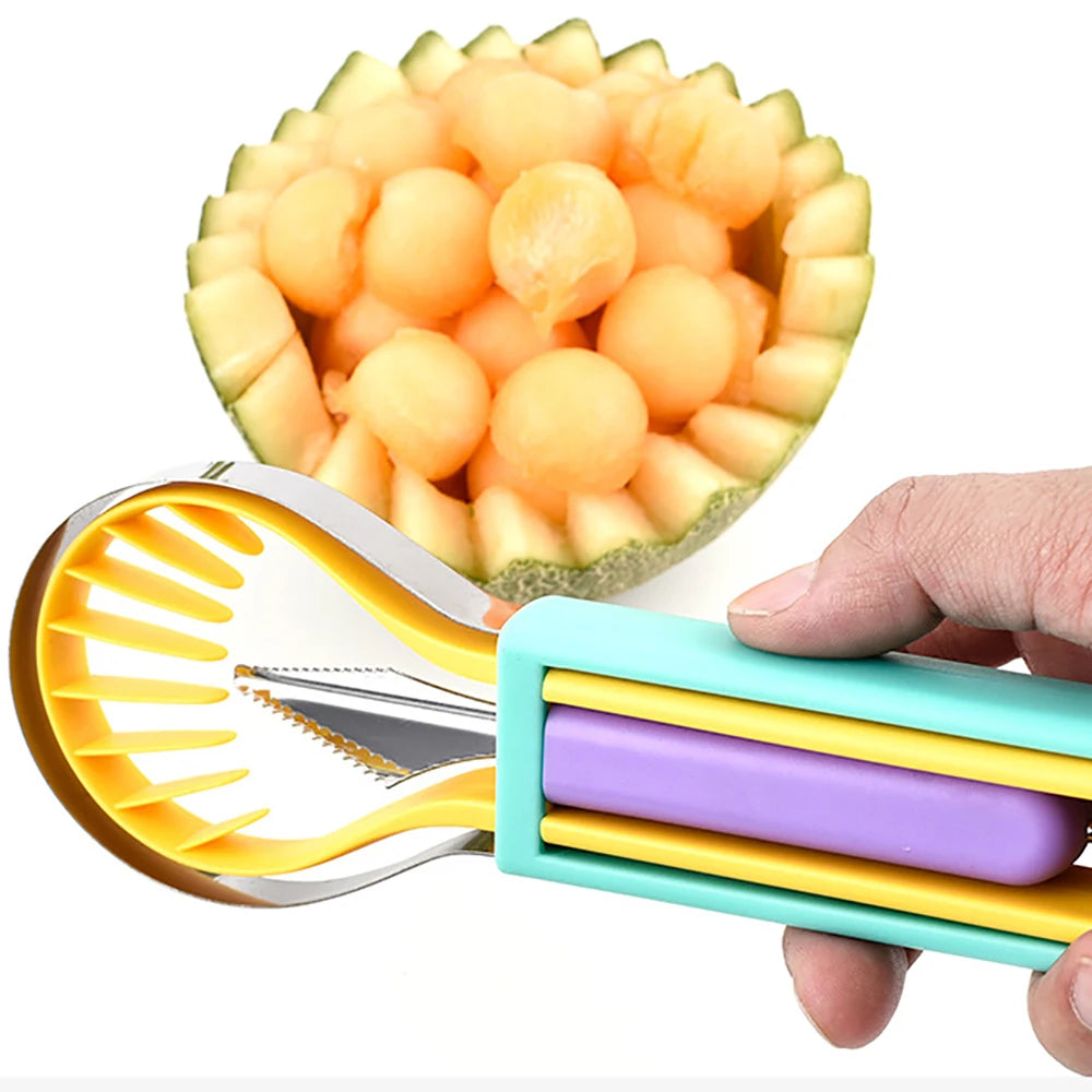 3 In 1 Fruit Ball Digger Carving Knife Kiwi Fruit Lemon Spoon Hami Melon Separating Cutter Portable Household Kitchen Gadget Set