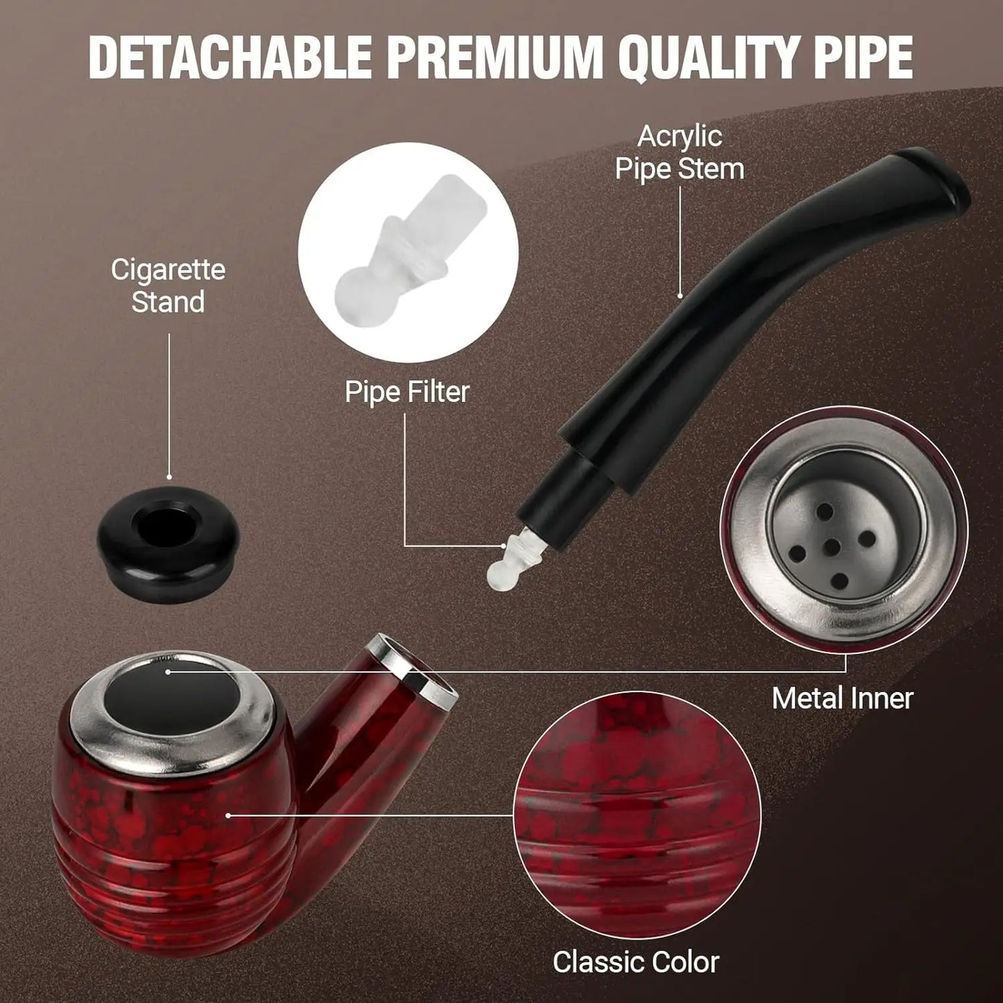 Dual Purpose Red Pipe Set with Pouch, Accessories, Beginner Pipe Kit, Resin Props