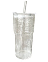 600ml Stripe Glass Cup with Lid And Straw Transparent Milk Tea Juice Cup Drinking Glasses Ice Water Coffee Mug Bar Drinkware