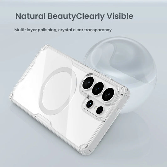 Nature Pro Magnetic Transparent Case for Samsung Galaxy S26 Ultra / S26 Plus – PC + TPU Frame Protective Phone Cover