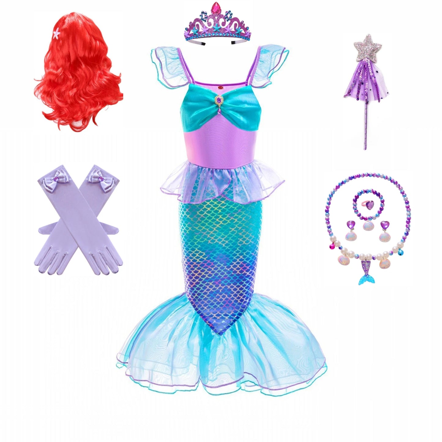 Little Mermaid Costume For Girl Ariel Dress Kids Birthday Halloween Carvinal Party Dresses Cosplay Clothes Children Prom Gown