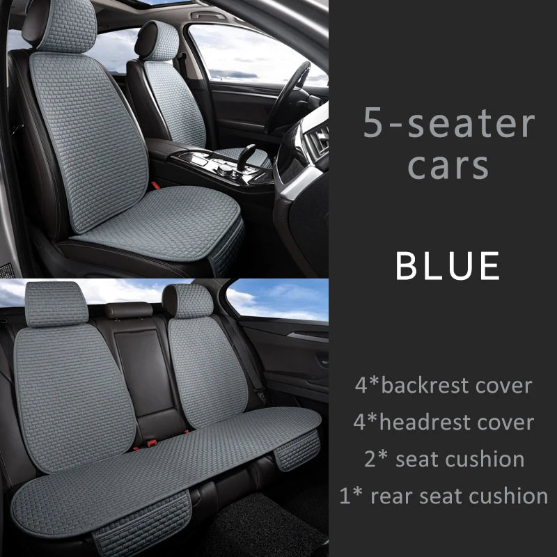 Karcle Car Seat Cover Full Set Front Rear Linen Car Cushion Breathable Universal Seat Pad Auto Protector Mat Interior Accessory