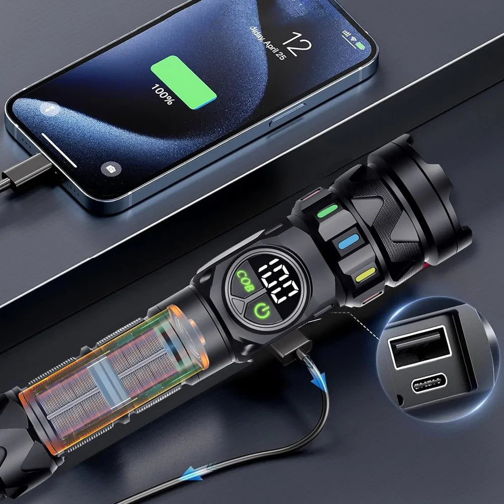 5000 Lumen Rechargeable LED Flashlight With COB Side Light