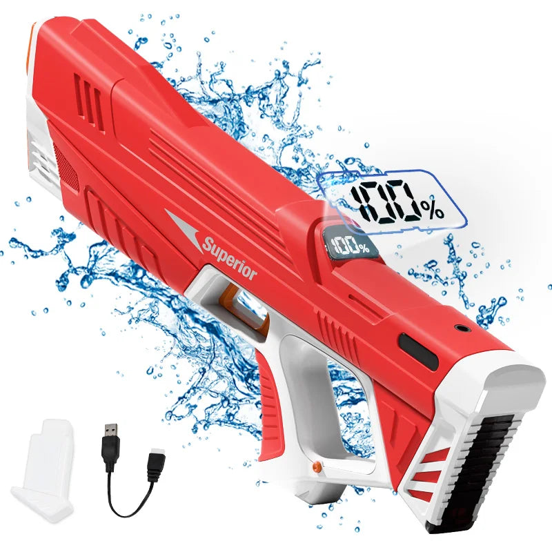 Electric Water Gun with Battery Level Display Automatic Water Absorption Rechargeable Water Blaster