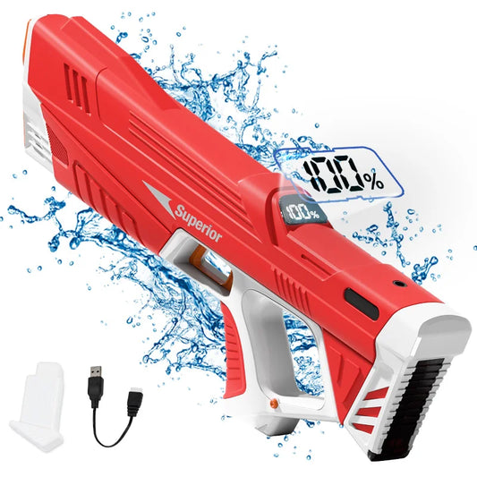 Electric Water Gun with Battery Level Display Automatic Water Absorption Rechargeable Water Blaster