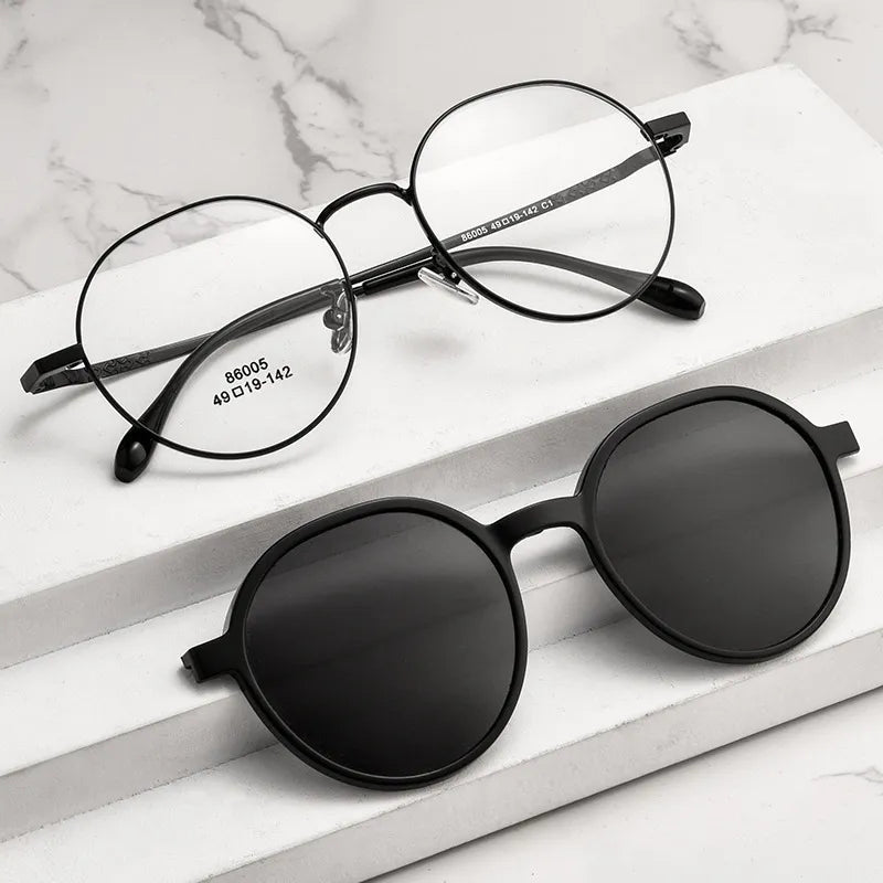 Fashion Polarizing Clip Eyewear UV Retro Round Multifunctional Optical Prescription Eyeglasses Frame For Men and Women