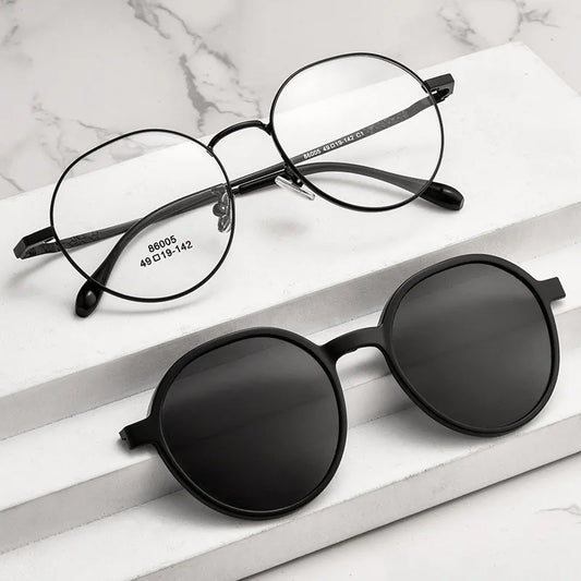 Fashion Polarizing Clip Eyewear UV Retro Round Multifunctional Optical Prescription Eyeglasses Frame For Men and Women