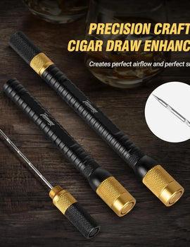 4-in-1 Cigar Draw Enhancer Tool Kit with Cigar Punch Tool,Twin Nubber,Stainless Steel Cigar Double End Punch