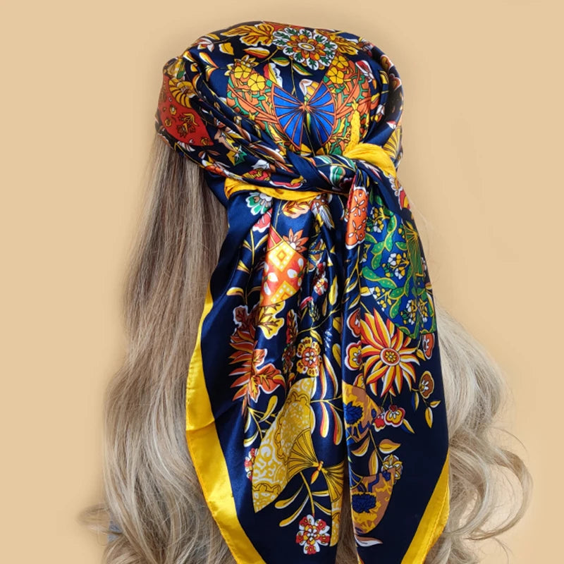Kerchief Silk Satin Neck Scarf Women Print Hijab Female Square Shawls Wraps office Lady muffler bandanna