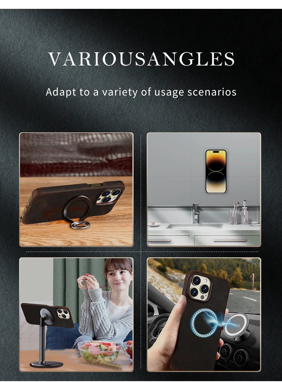 for Magsafe Case for iPhone 15 16 Pro Max 16Pro Retro Luxury Full Grain Cowhide Genuine Oiled PULL-UP Leather  Cover