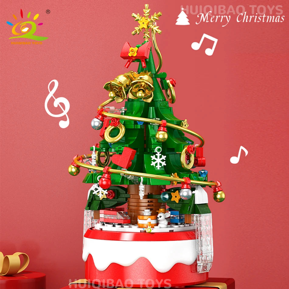 Mini Christmas Tree Santa Claus Music Box Model Micro Bricks Building Block DIY Bricks Toys for Adult Gift