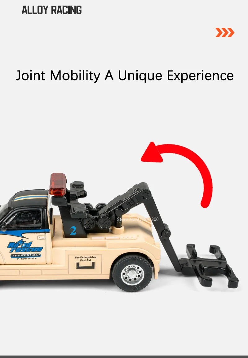 Scale 1:64 Container Alloy Trailer Model Toy Car Diecast Metal Movable Joint Pull Back Rescue Engineering Vehicles Gifts for