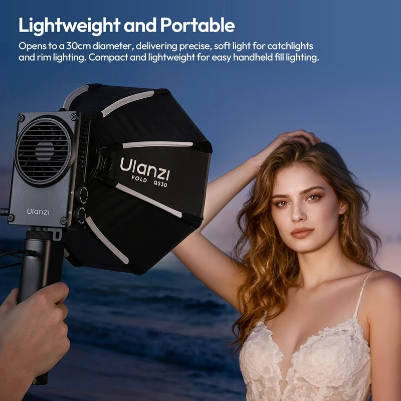 FOLD 30cm Octagon Softbox with Grid – Mini Bowens COB Light Flash, Lightweight & Quick Release