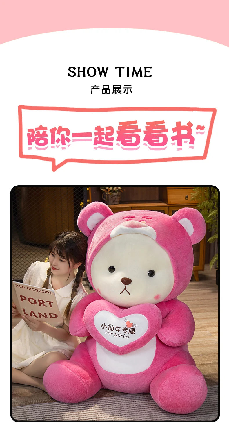 Pink Teddy Bear Plush Stuffed Animal with Cloth