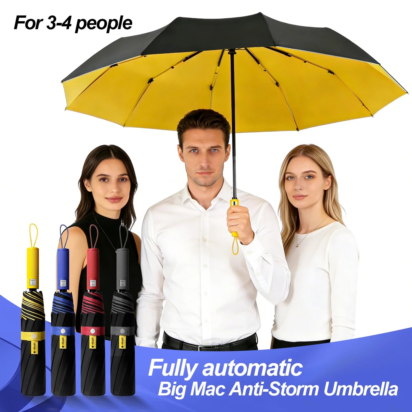 125cm Oversized Fully Automatic Wind Resistant Folding Umbrella Leather Cover