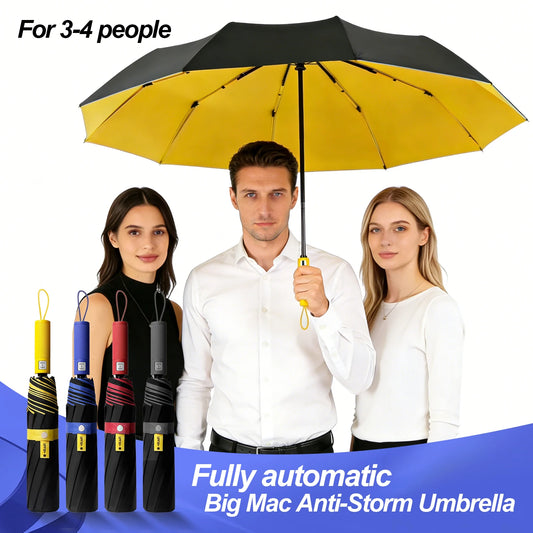 125cm Oversized Fully Automatic Wind Resistant Folding Umbrella Leather Cover
