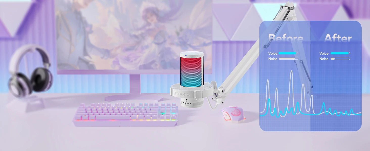 Gamerwave DGM20S USB Microphone Gaming Mic Condenser Mic RGB Mic Noise Canceling Mic with Mic Gain,RGB Light,One key mute